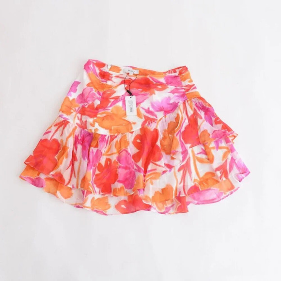 Milly Mira Paper Ruffled Floral Peony Mini Skirt In Orange Multi 8 NWT - Picture 1 of 14